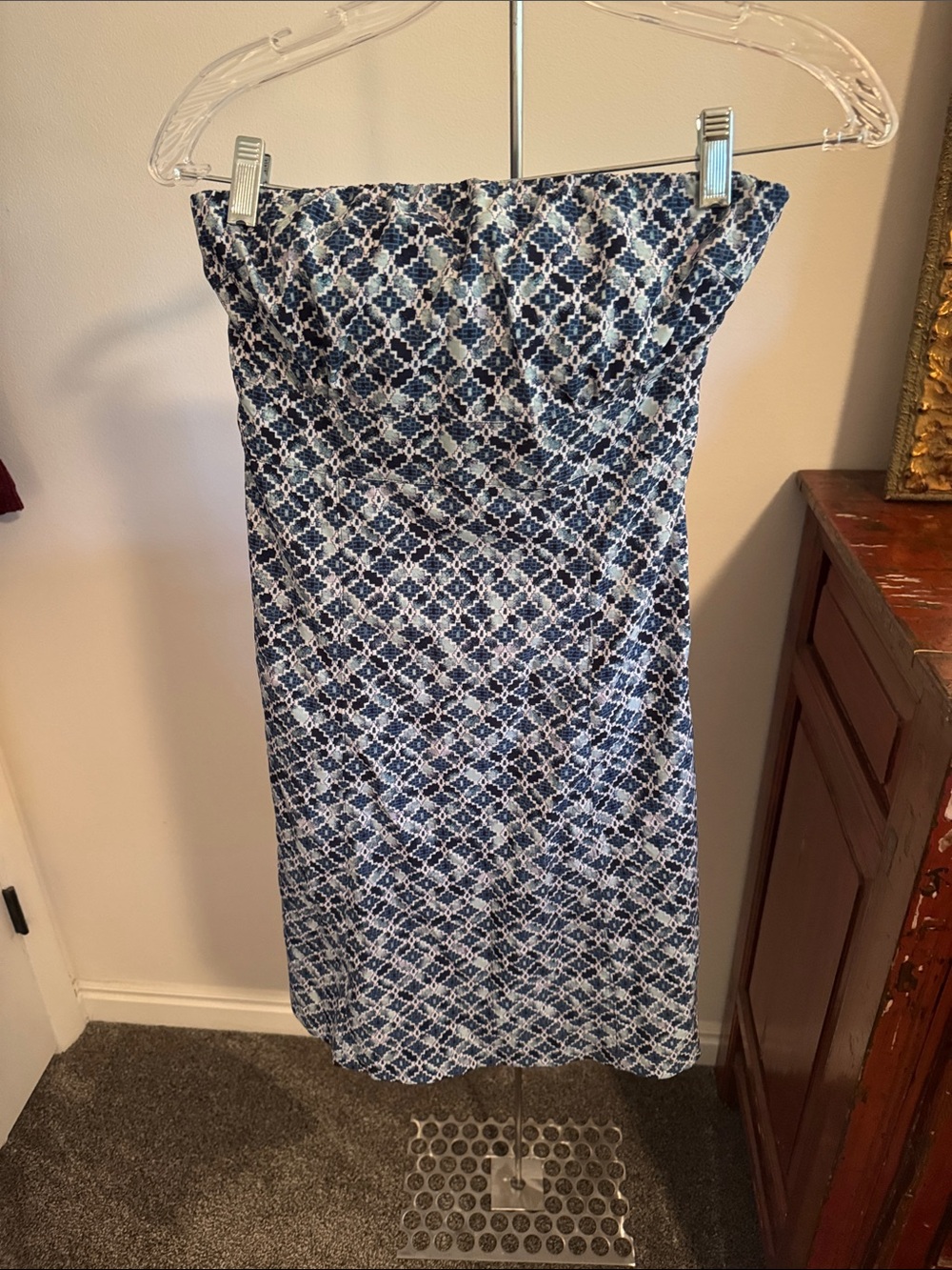Athleta Blue Patterned Strapless Dress